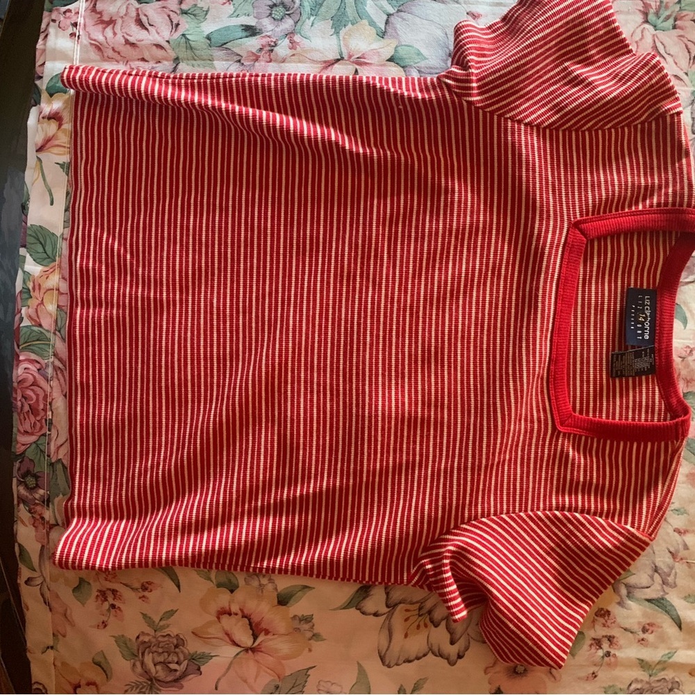 Liz Claiborne Petite Red and White Striped Top Size Medium P - Picture 2 of 7